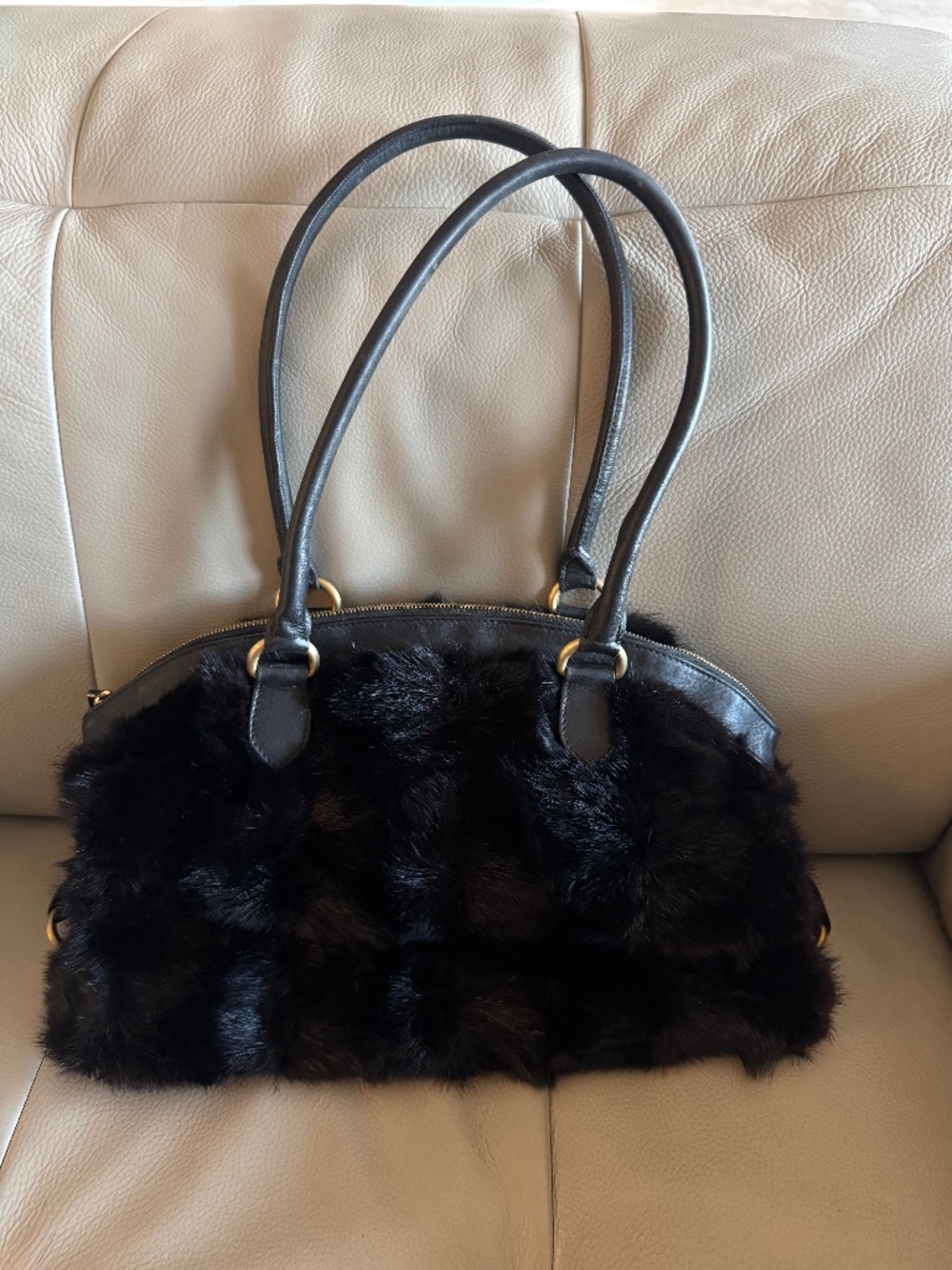 Authentic vintage Falorni Italia Le Borse Black Mink Fur Handbag Tote